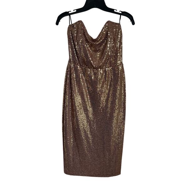 Fashion Nova Rose Gold Strapless Knee Length Dress Size Large - Picture 1 of 6